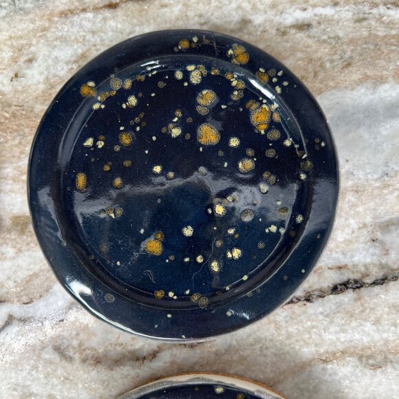 Stoneware Glazed Coasters Mottled Speckled Partridge Feather Spots Set of 4 - Picture 3 of 10